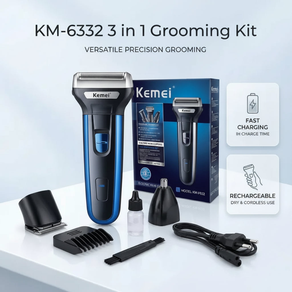 Kemei KM-6332 Electric Hair Clipper 3 in 1 Grooming Kit