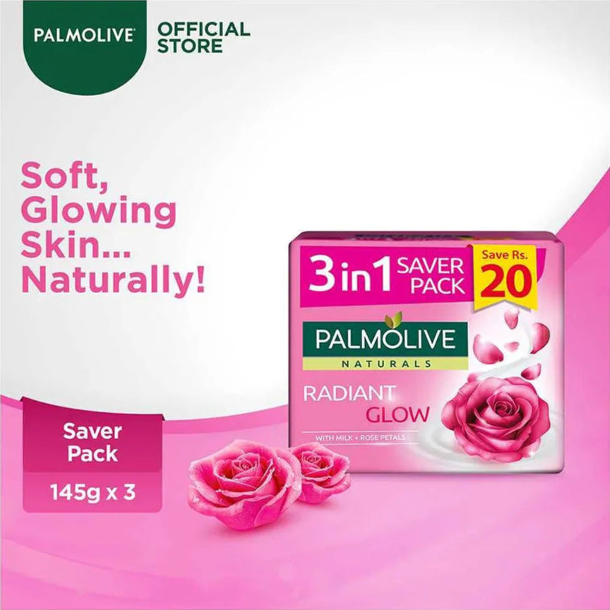Palmolive Naturals Glow Soap, 3-In-One Pack, 3X145g