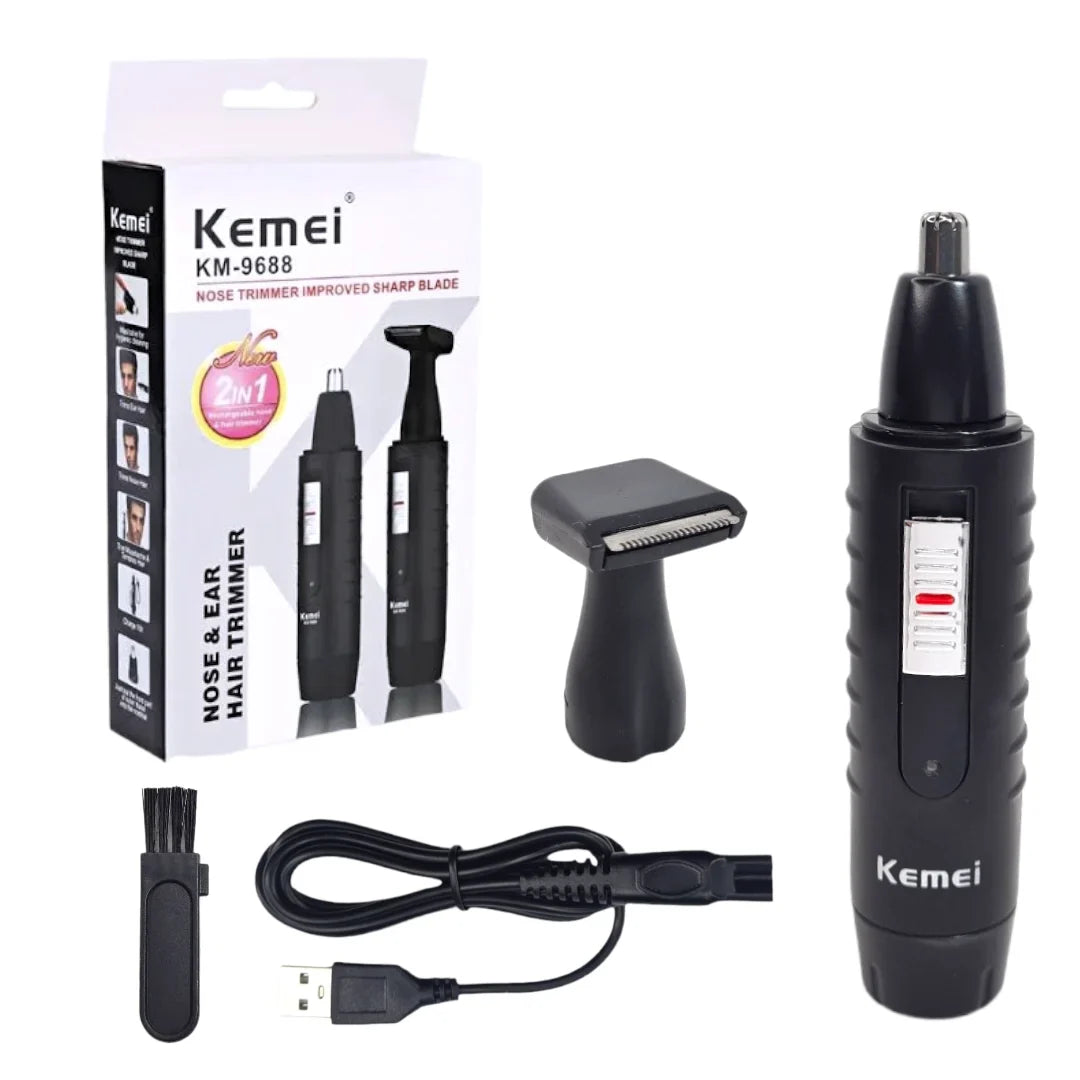 Kemei KM-9688 2-in-1 Rechargeable Hair & Nose Trimmer