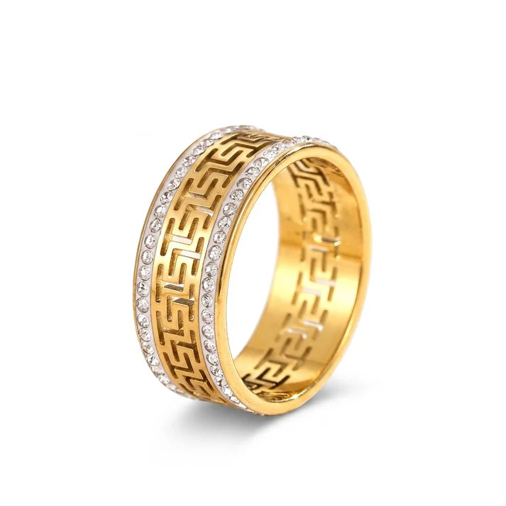 Stainless Steel Sparkling Greek Ring