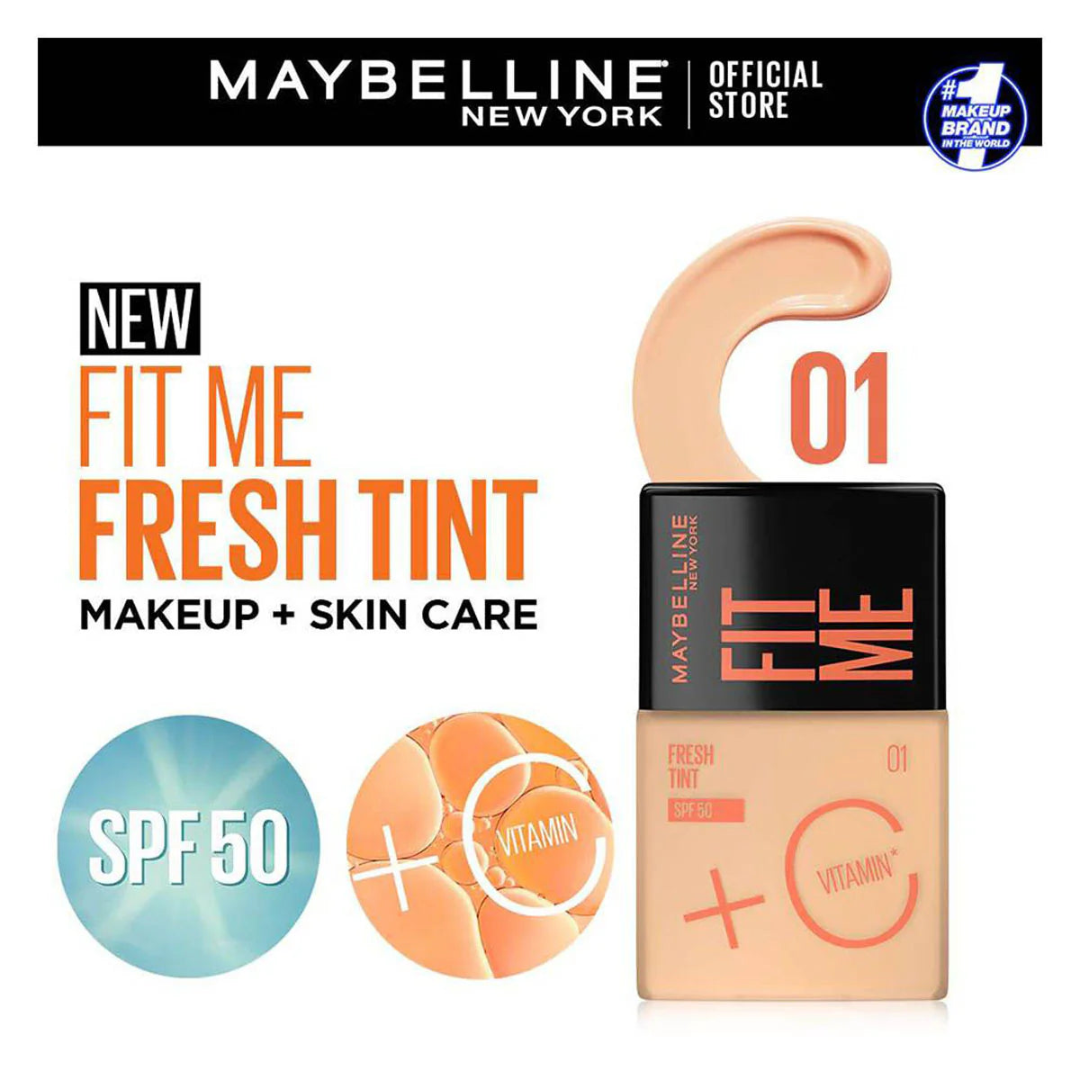 Original Maybelline - Fit Me Fresh Tint Spf 50 + Vitamin C Foundation