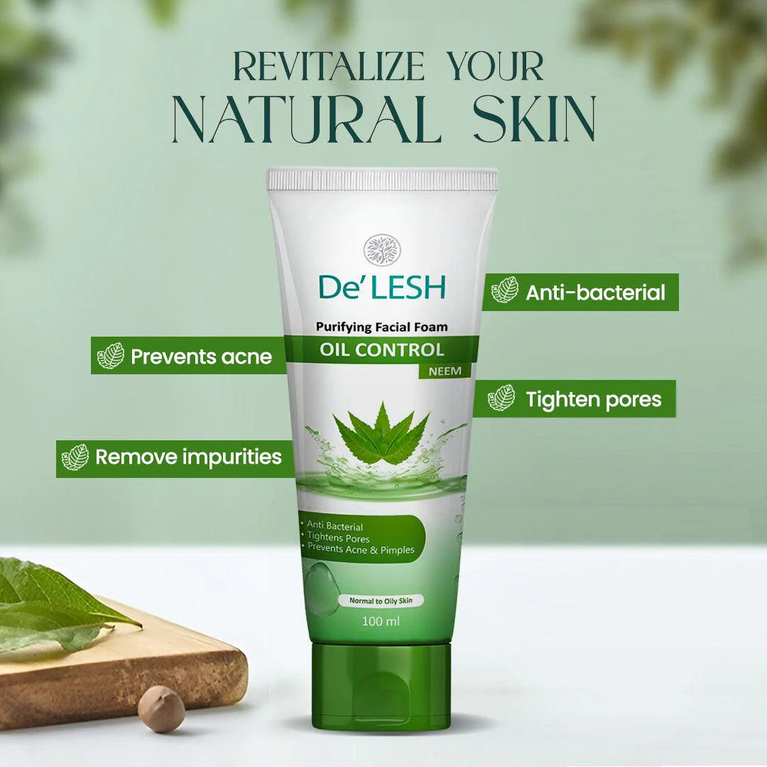 De’LESH Natural Glow Neem Face Wash for All Skin Types – 100ml