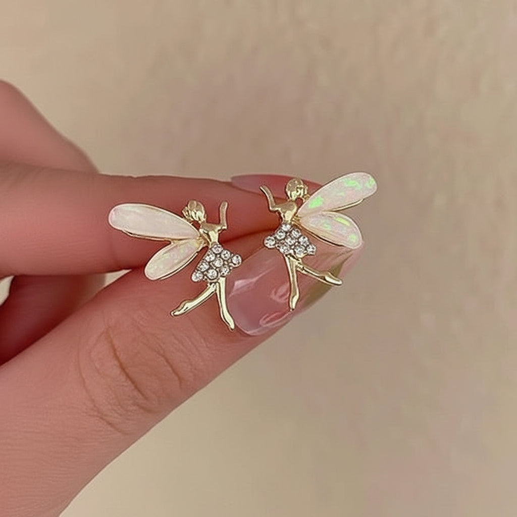 Fairy Elf Pixie Wing Rhinestone Stud Earrings - Each Pair