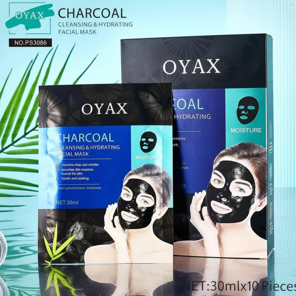 Oyax Charcoal Cleansing & Hydrating Facial Mask - 30ml x 10slices