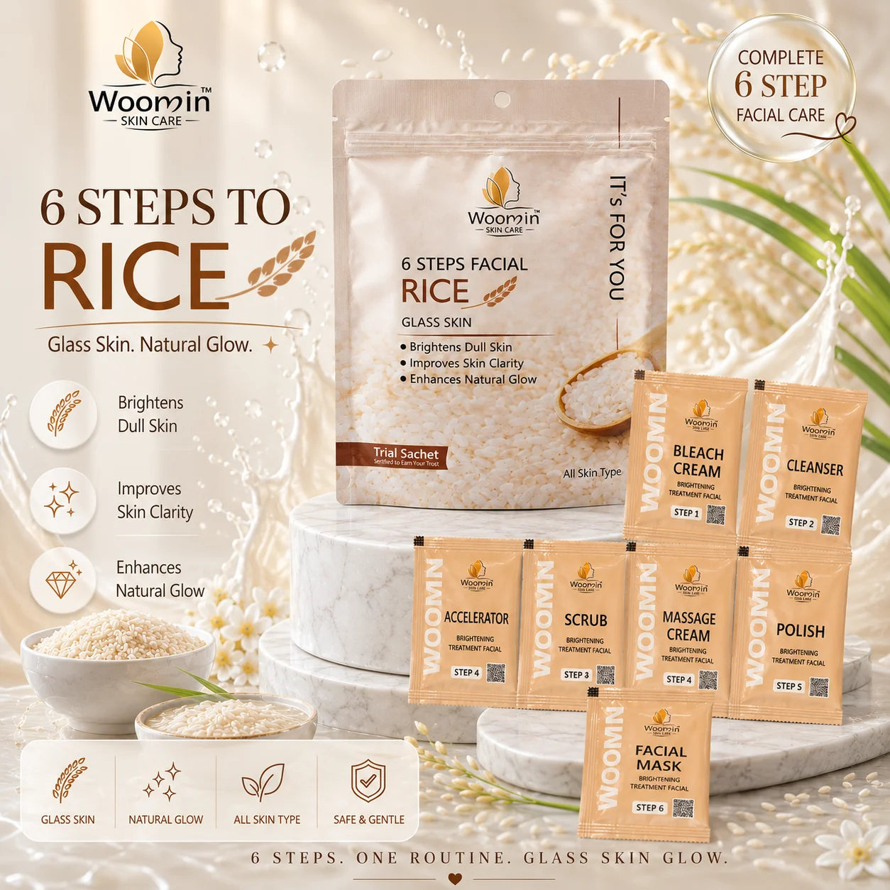 Woomin Skin Care 6 Steps Rice Facial Kit