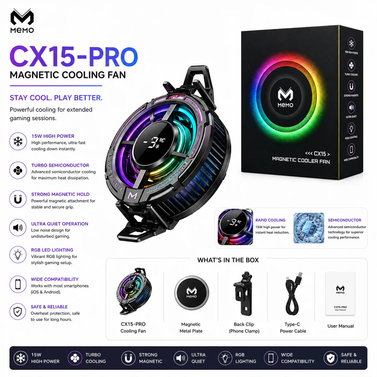 Memo CX15 Pro Magnetic Phone Cooler - Each