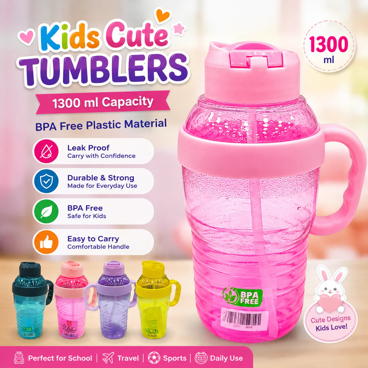 Kids Cute BPA Free Tumbler Bottle – 1300ml
