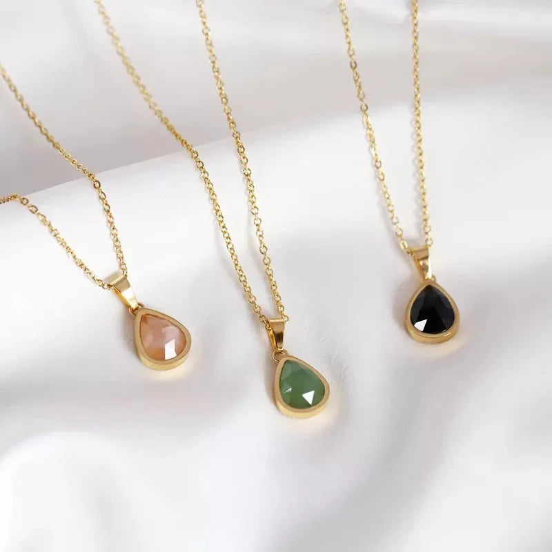 Rose Quartz Water Drop Pendant Necklace - Each