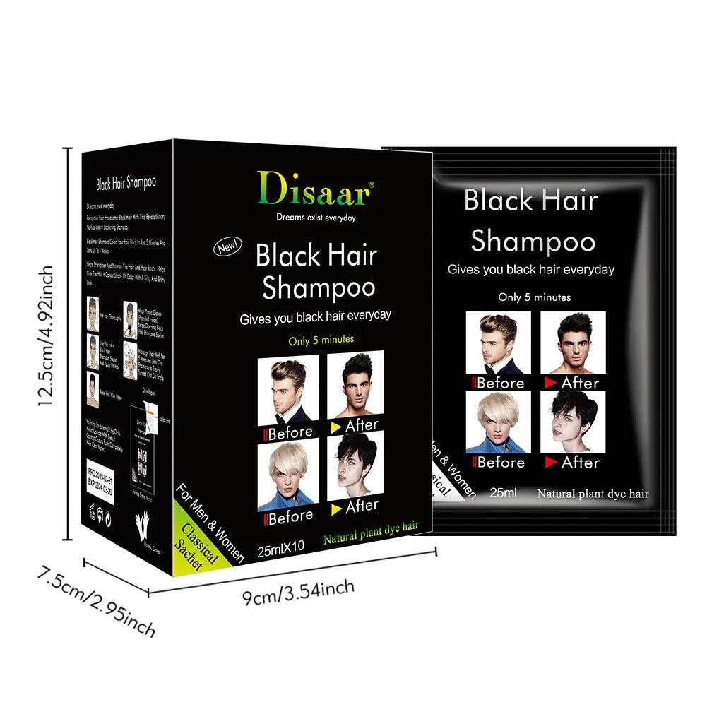 Disaar Black Hair Dye Shampoo Sachet – Pack of 10 Pcs