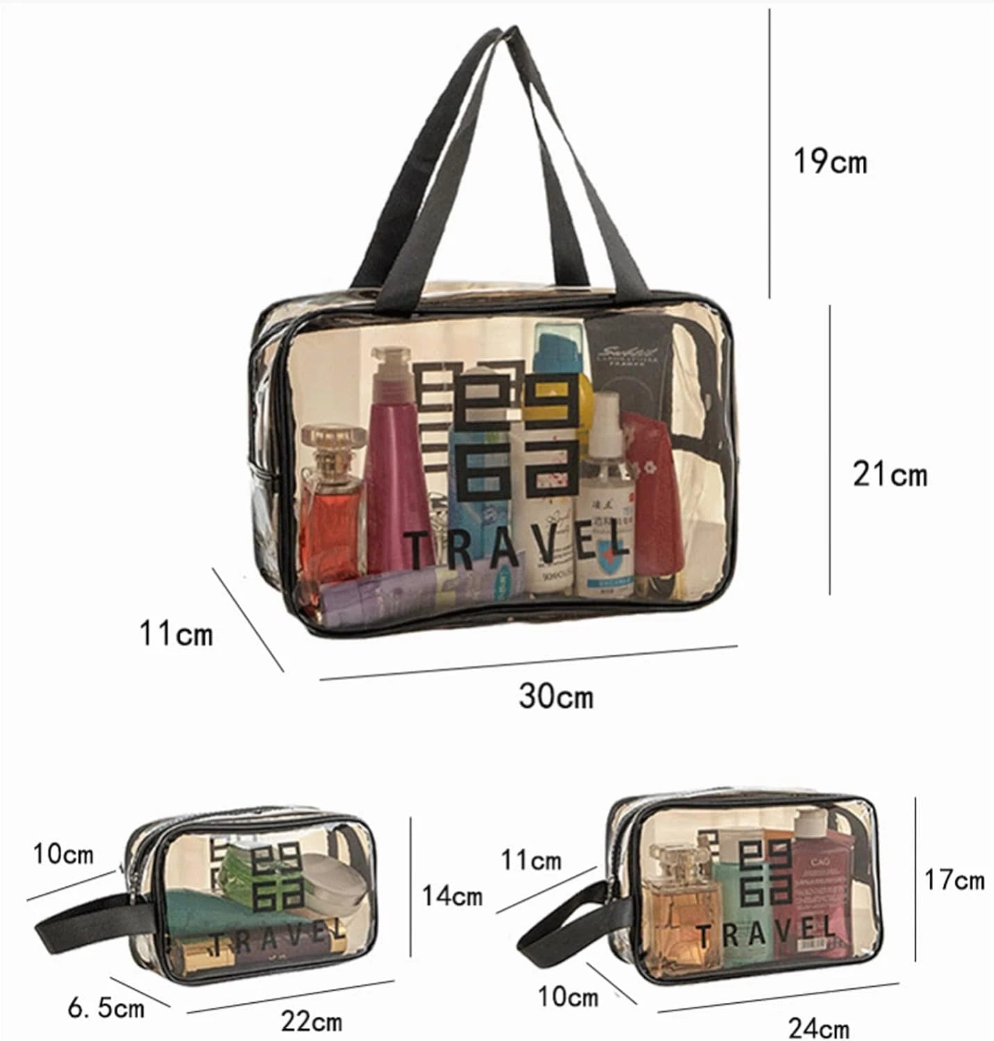 3 Pieces of Clear Makeup Bag, PVC Waterproof Cosmetic Bag Large Clear Travel Toi