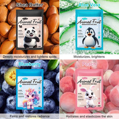 SADOER Pack of 08 Animal Fresh Fruit Natural Animal Series Facial Sheet Mask