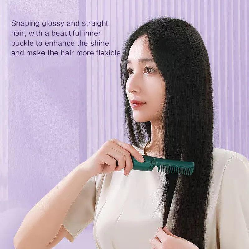 Mini 2in1 Professional Wireless Rechargeable Hair Straightener Curler Comb