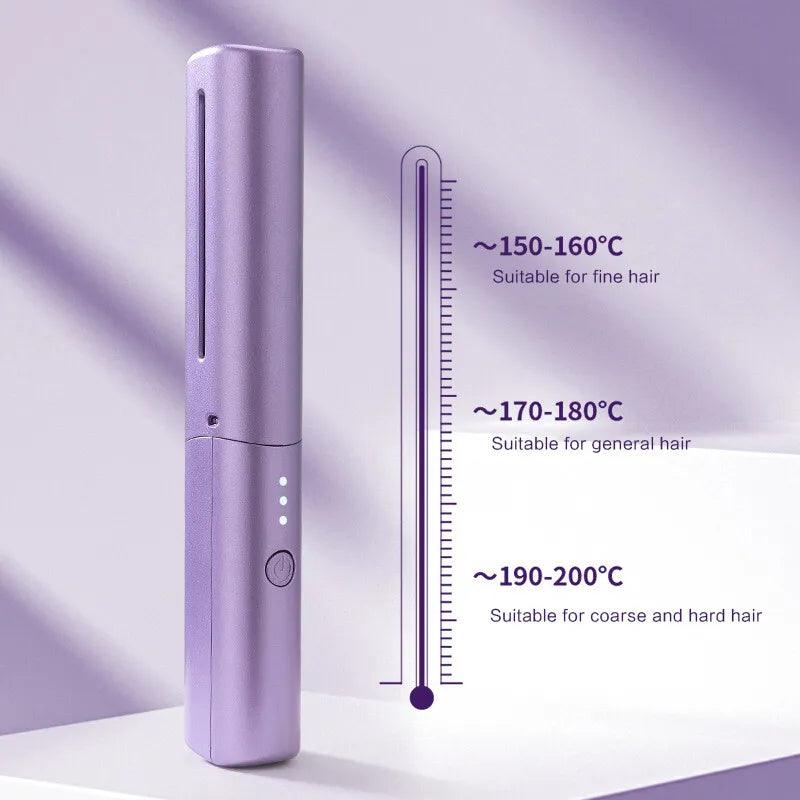 Mini 2in1 Professional Wireless Rechargeable Hair Straightener Curler Comb