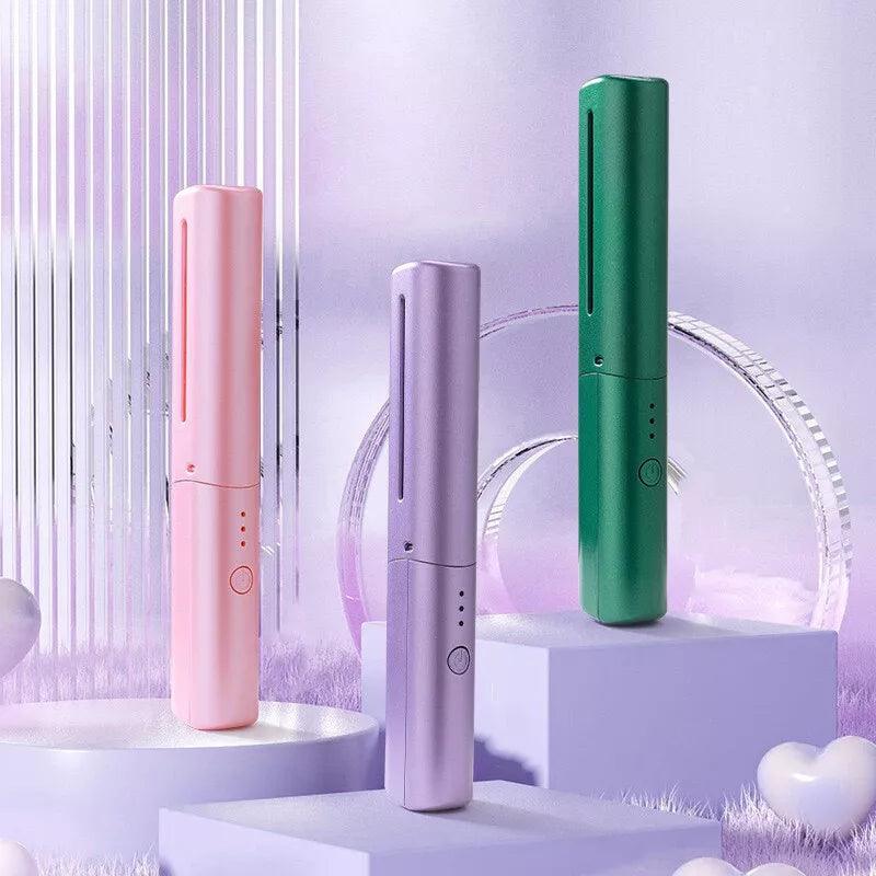 Mini 2in1 Professional Wireless Rechargeable Hair Straightener Curler Comb