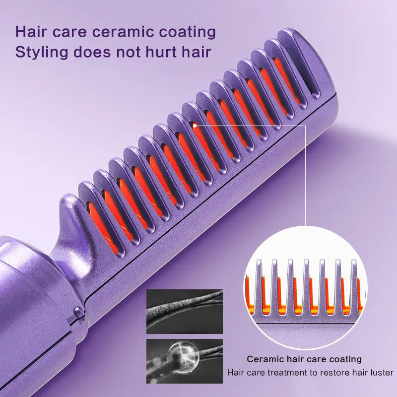 Mini 2in1 Professional Wireless Rechargeable Hair Straightener Curler Comb