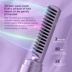 Mini 2in1 Professional Wireless Rechargeable Hair Straightener Curler Comb