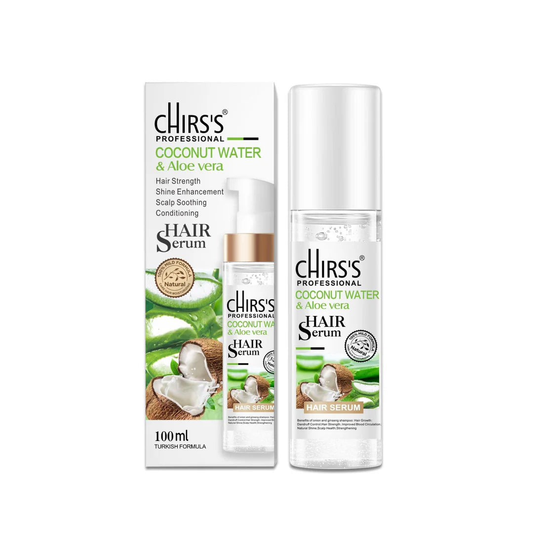Chirs's Coconut Shampoo + Hair Serum Pack Of 2 Bundle