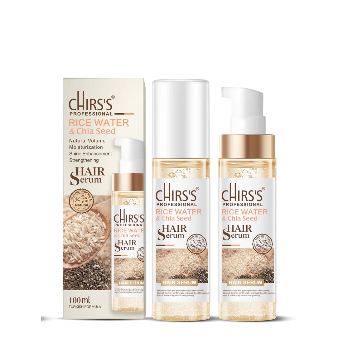 Chirs's Rice Shampoo + Hair Serum Pack Of 2 Bundle