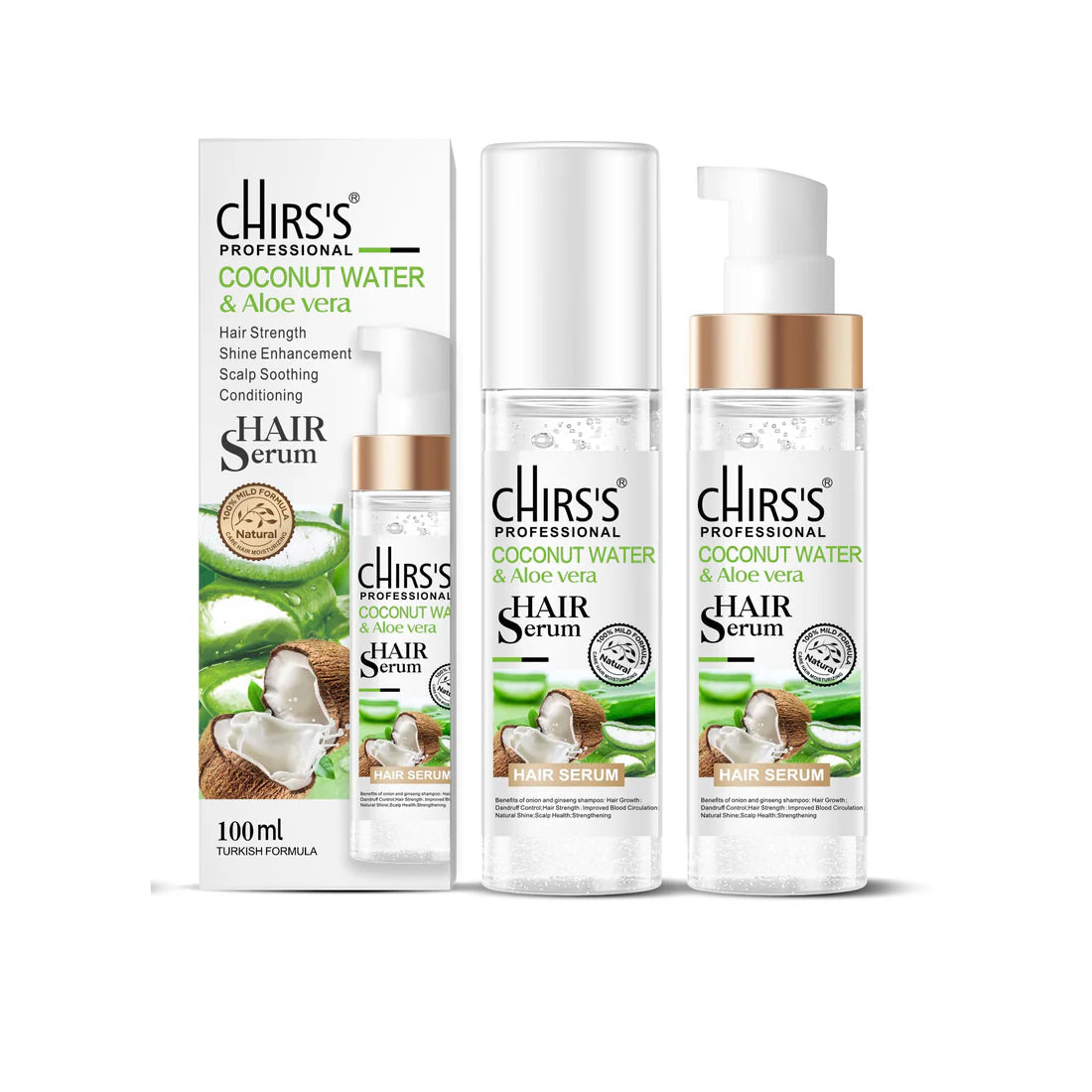 Chirs's Coconut Shampoo + Hair Serum Pack Of 2 Bundle