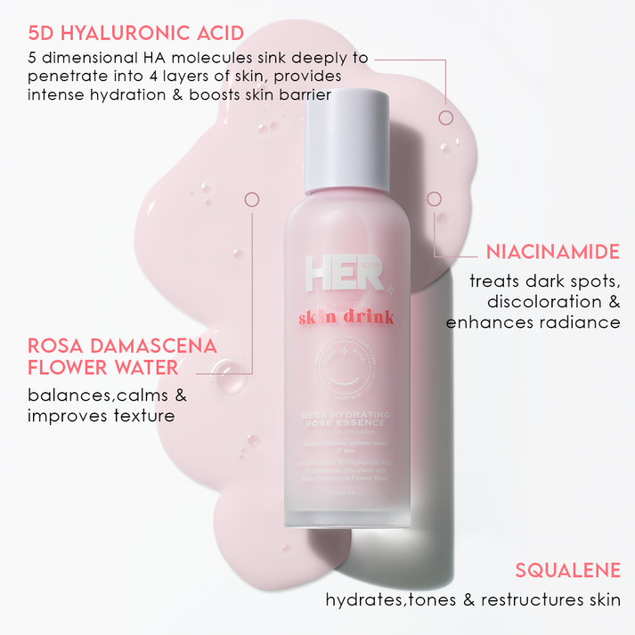 HER Beauty skin drink Hydrating Rose Essence | 2 in 1 Toner Plus Moisturizer 120ml
