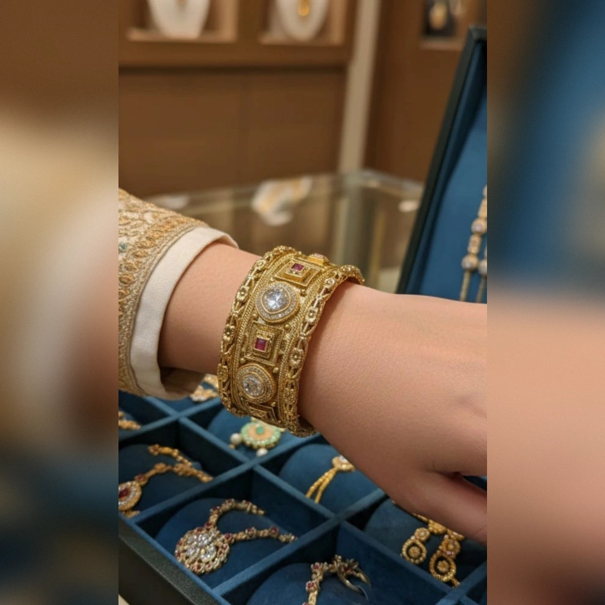 High Quality Rajwari Gold Bangles - ZIRCON Work