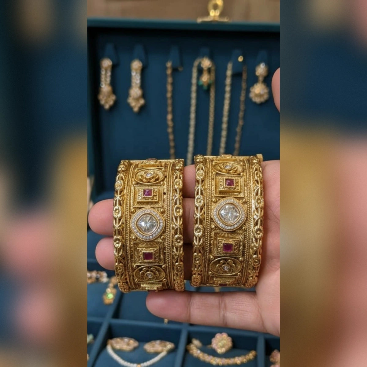 High Quality Rajwari Gold Bangles - ZIRCON Work