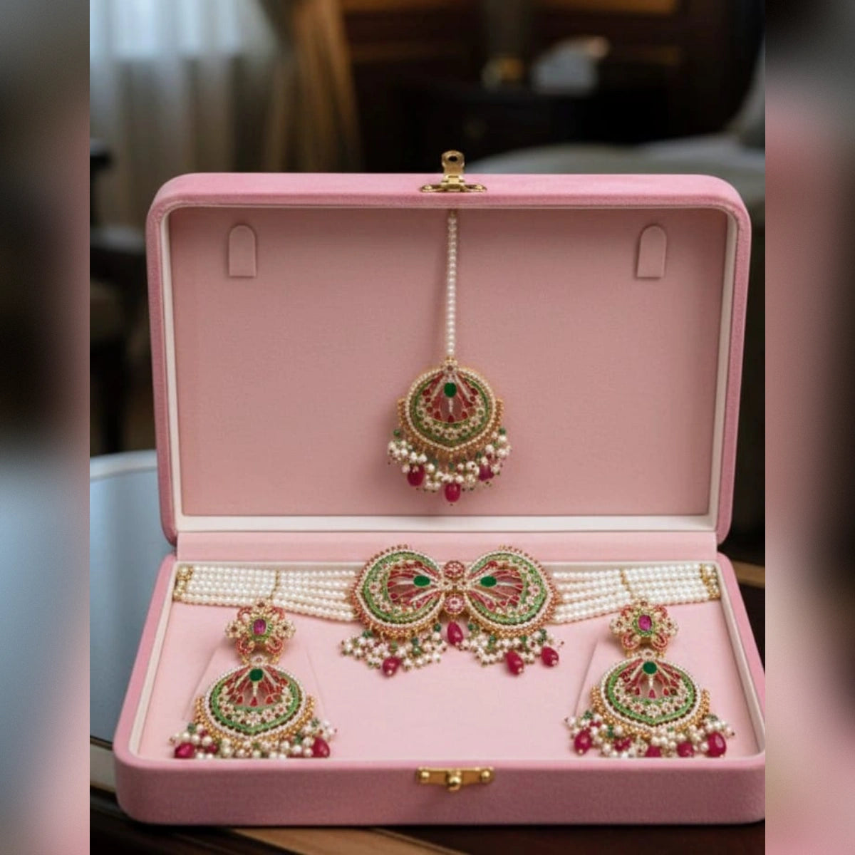 Kundan and Pearl choker necklace set