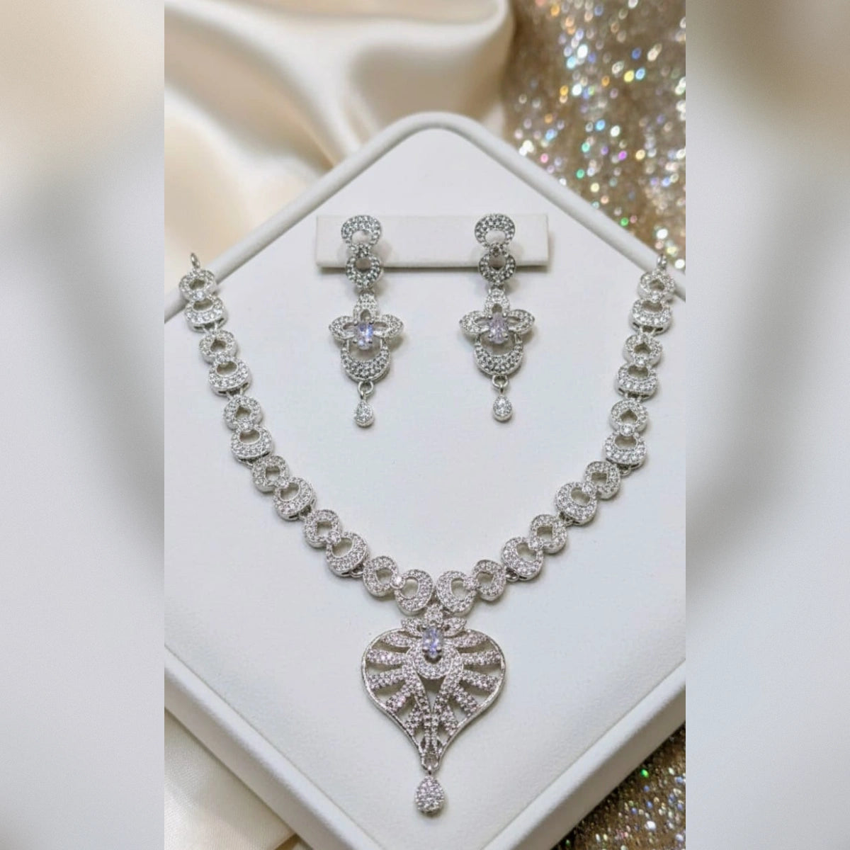 Premium Zircon Necklace Set – 2 Tone Color