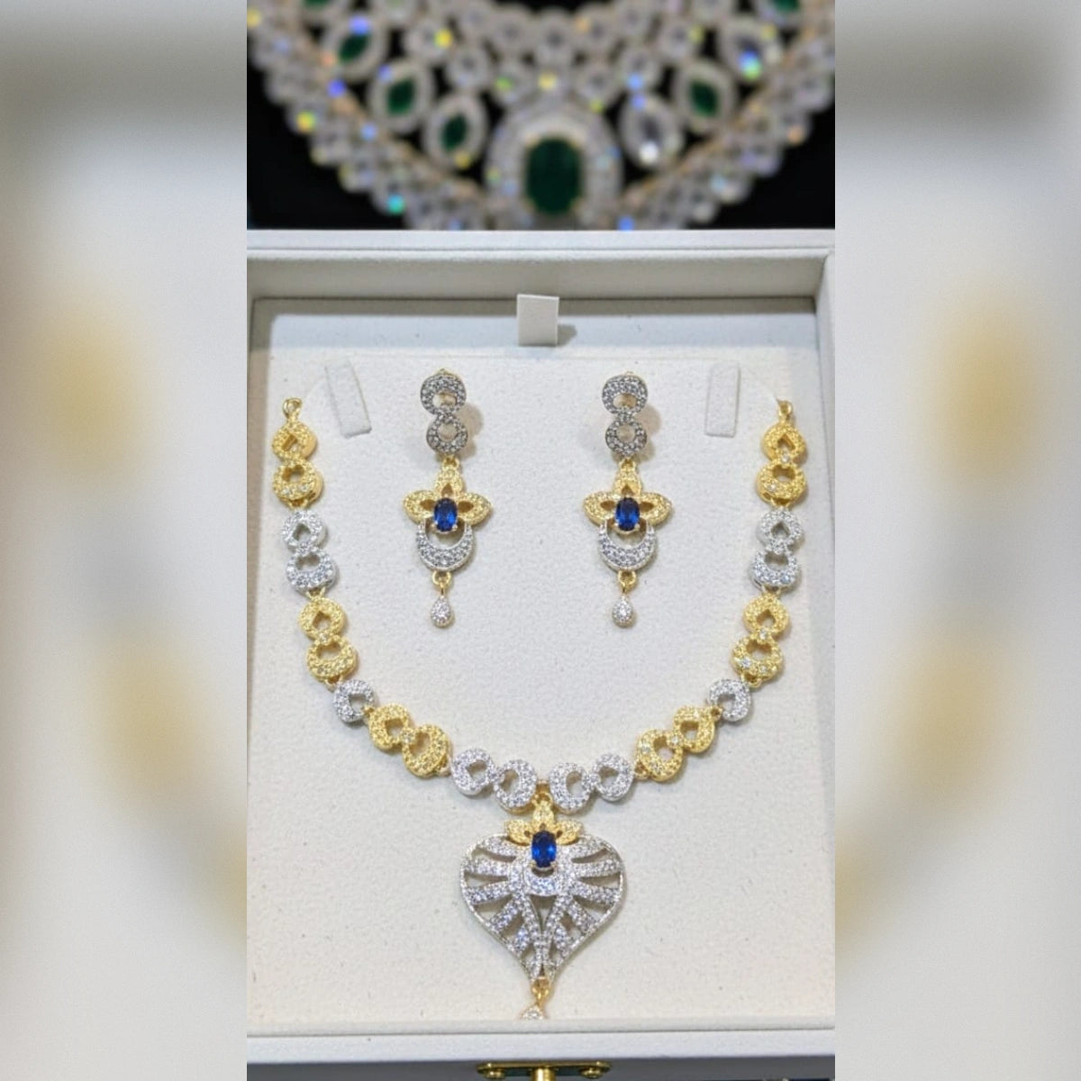 Premium Zircon Necklace Set – 2 Tone Color