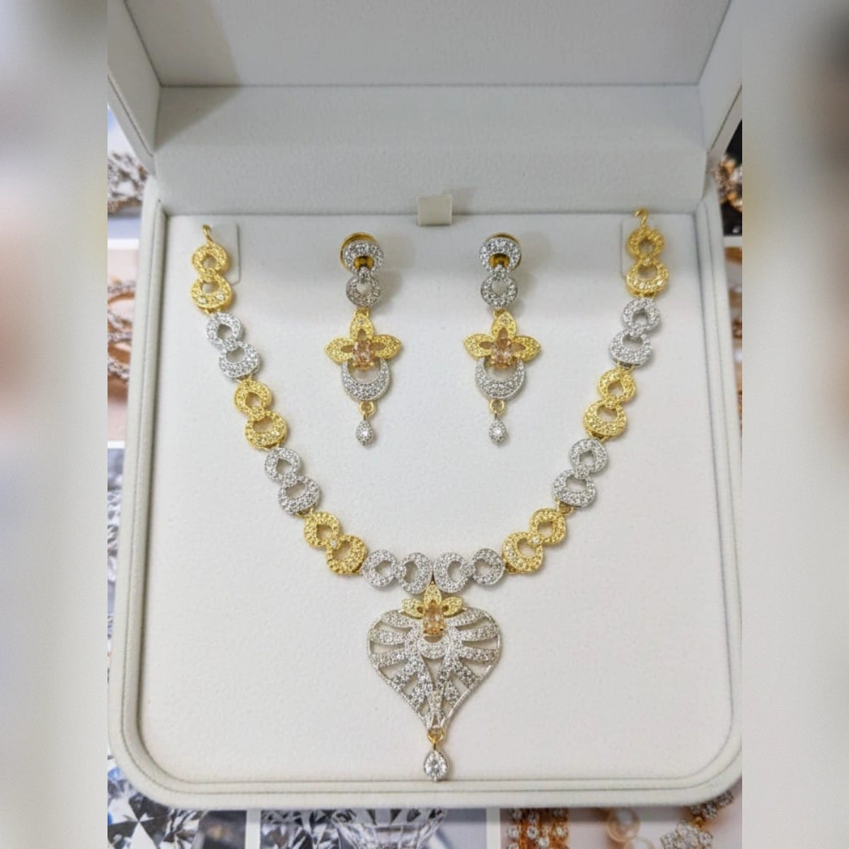 Premium Zircon Necklace Set – 2 Tone Color