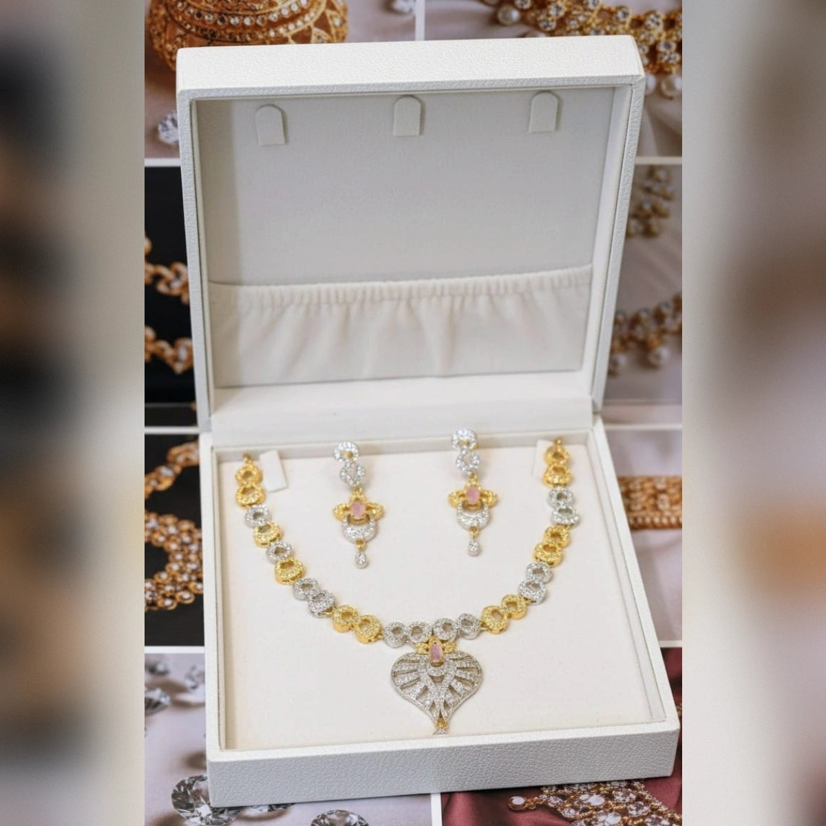 Premium Zircon Necklace Set – 2 Tone Color