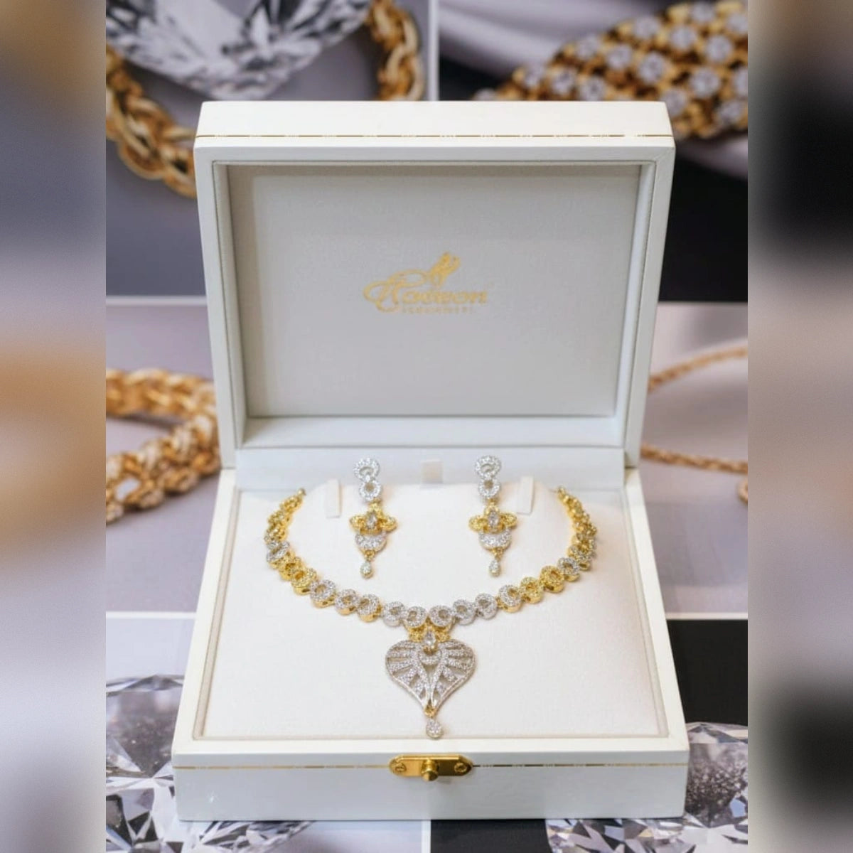 Premium Zircon Necklace Set – 2 Tone Color