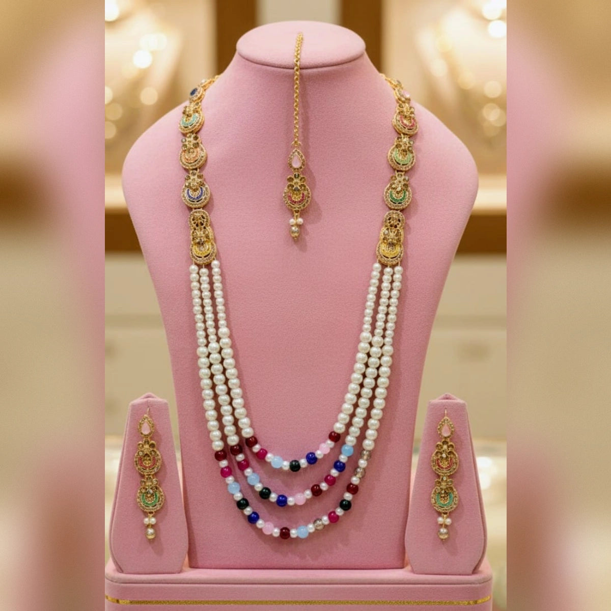 Pearl Mala Set with Tikka & Earrings – Timeless Grace