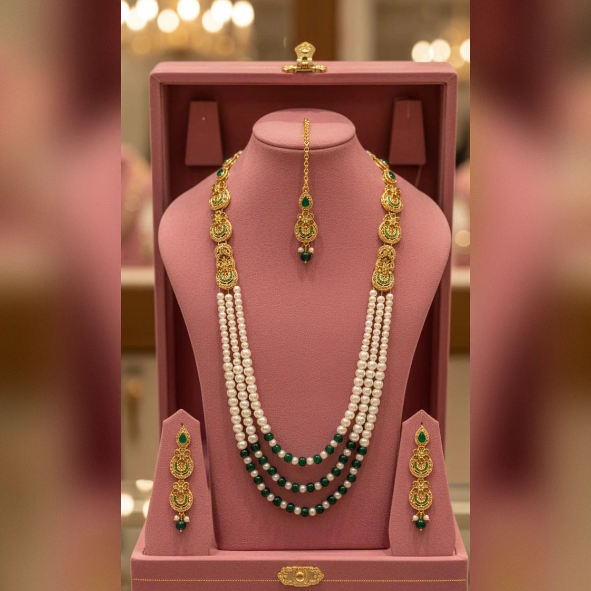 Pearl Mala Set with Tikka & Earrings – Timeless Grace