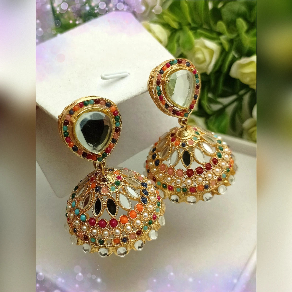 9 Ratan Multi Jhumki Earrings – Colorful Traditional Charm