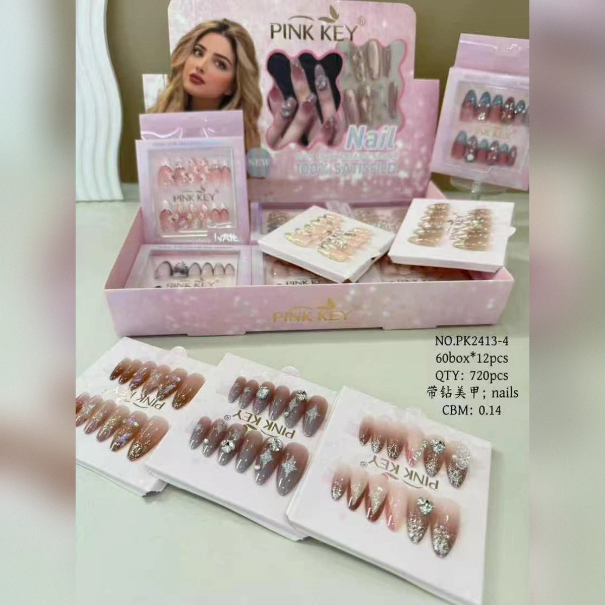 Pink Key Fancy nails - 12PCS BOX