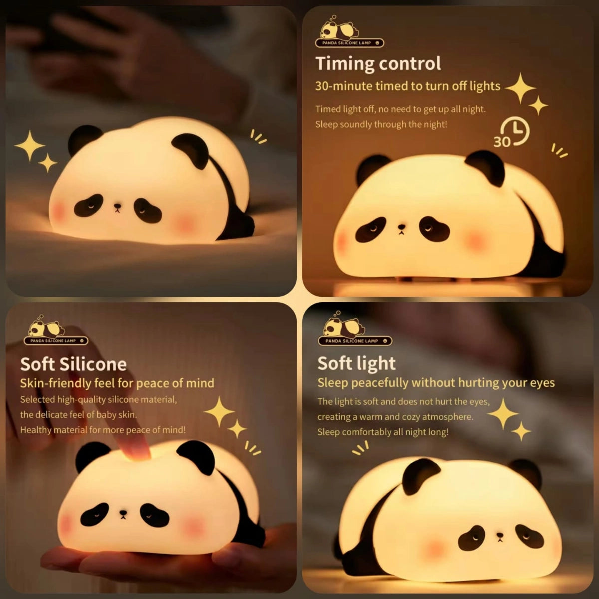 Cute Silicon LED Panda Night Lamp - USB RECHARGEABLE