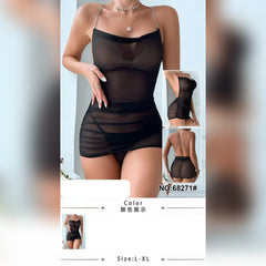 Black sheer mesh bodycon mini lingerie dress