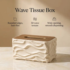 Nordic Wavy Tissue Box Cover with Wooden Lid - Each