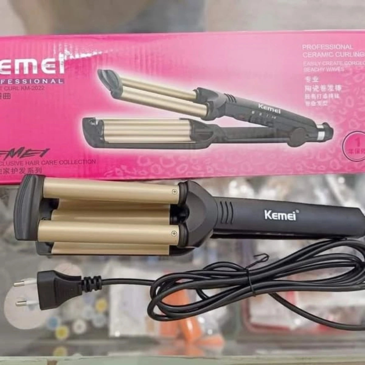 Kemei KM-2022 Hair Curling Ceramic 3 Barrel Clamp Curler
