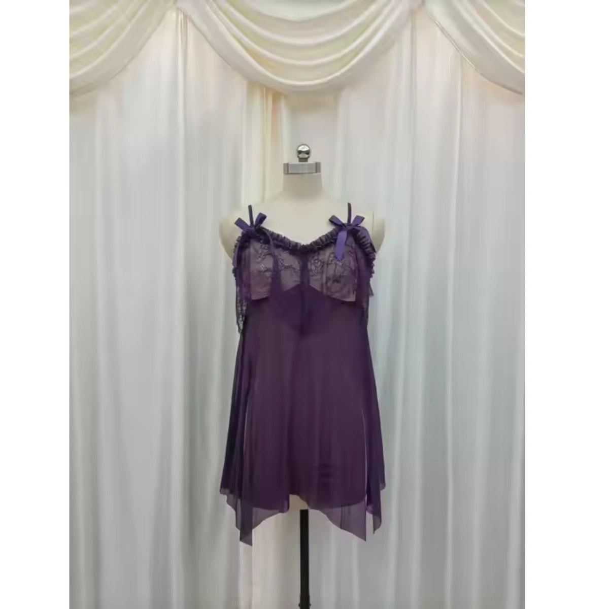 Sheer Mesh Underwear Sexy Lace See-through Nightdress - 8185