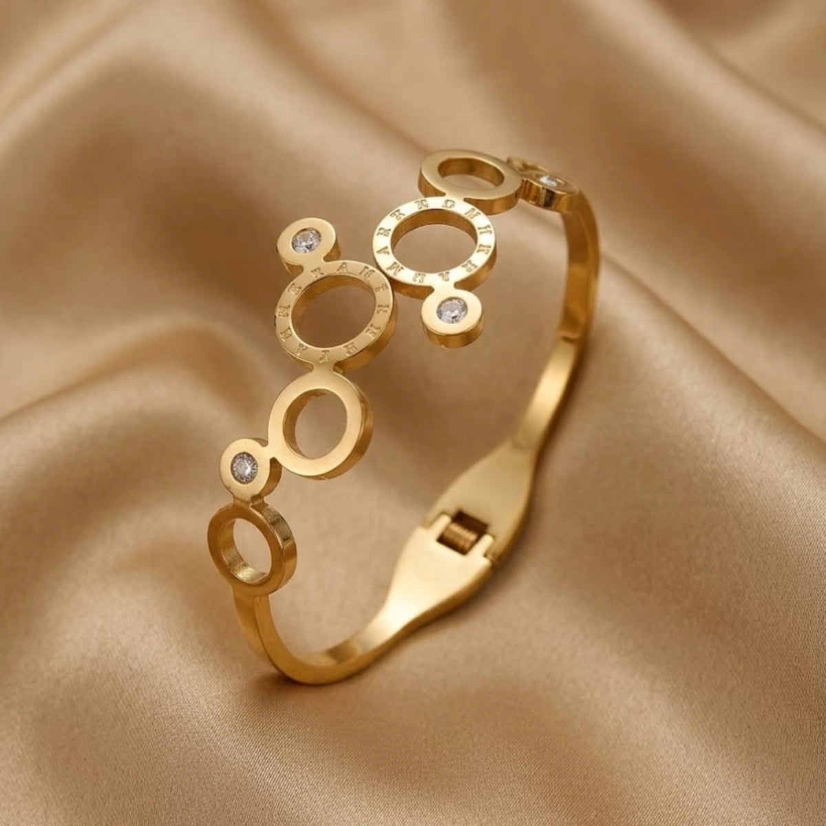 Golden Geometric Crystal Bracelet with Circular Link Design - Each