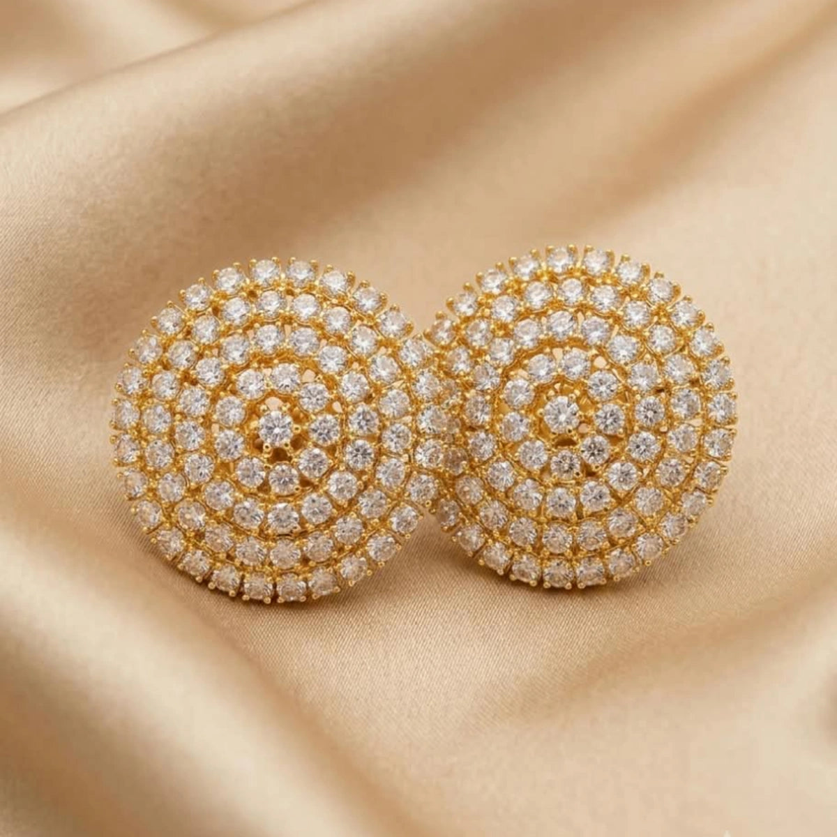 Golden Round Zircon Stud Earrings - Each Set