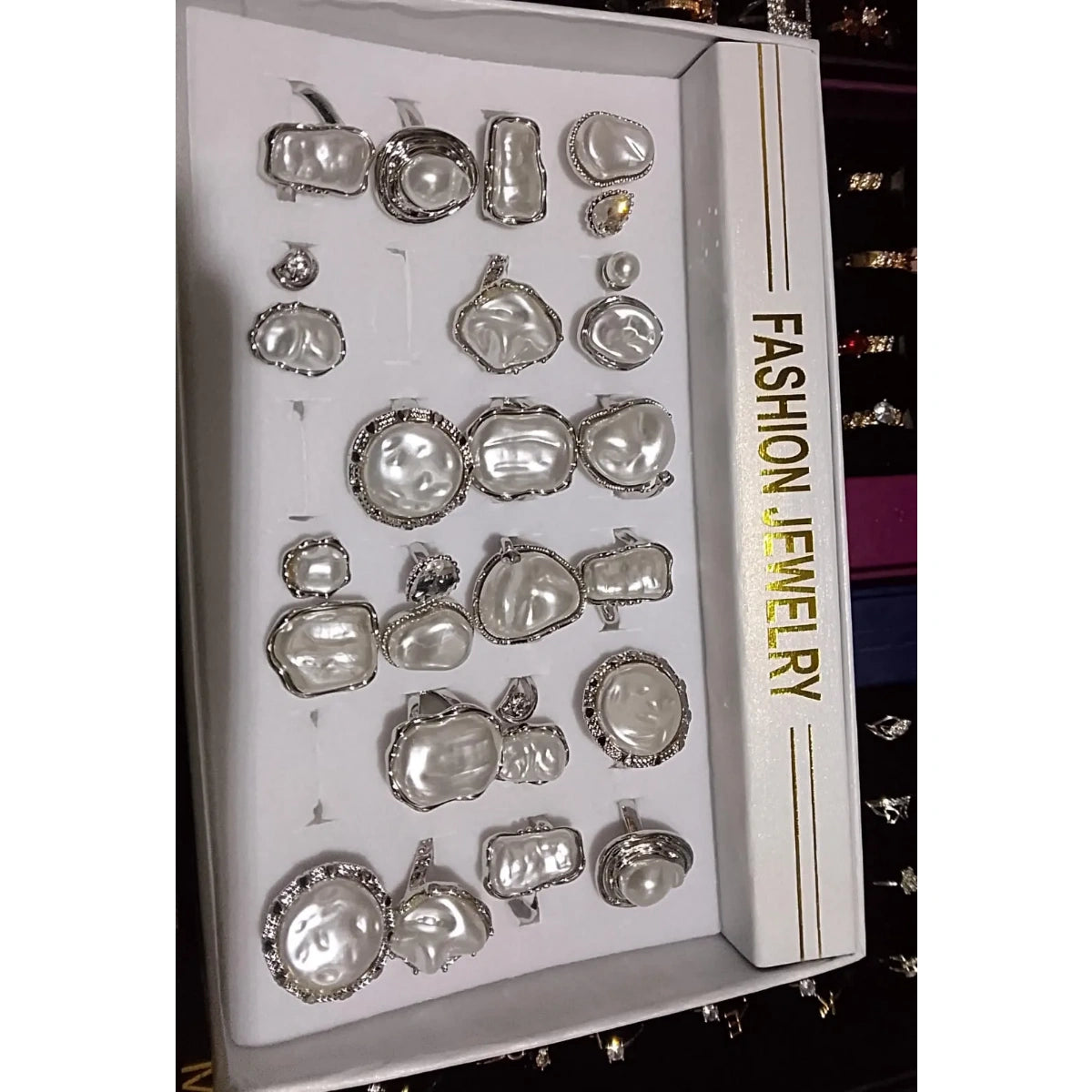 White Pearl-Like Stone Rings