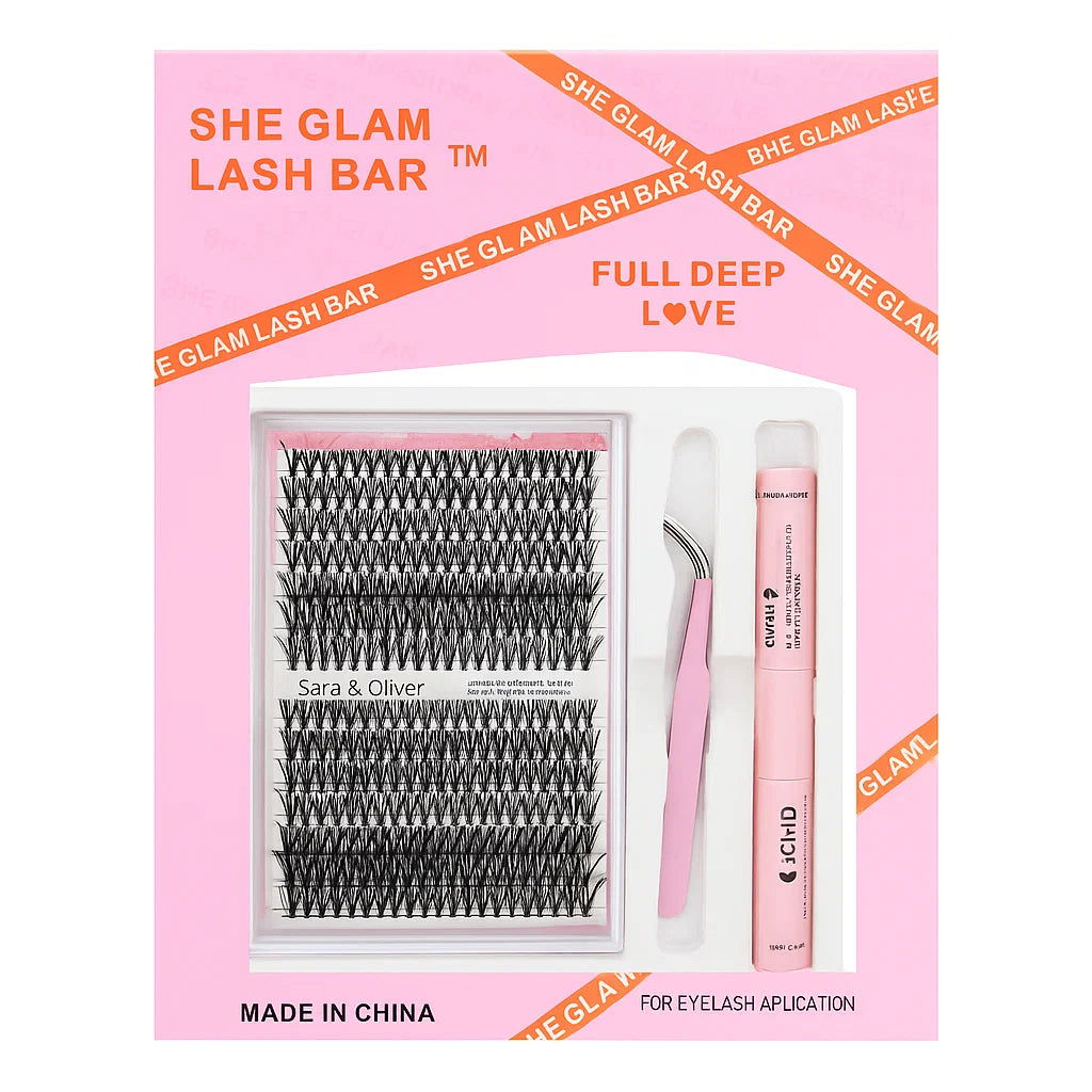 SHE GLAM Lash Bar Extension Kit – Wispy Volume Cluster Set
