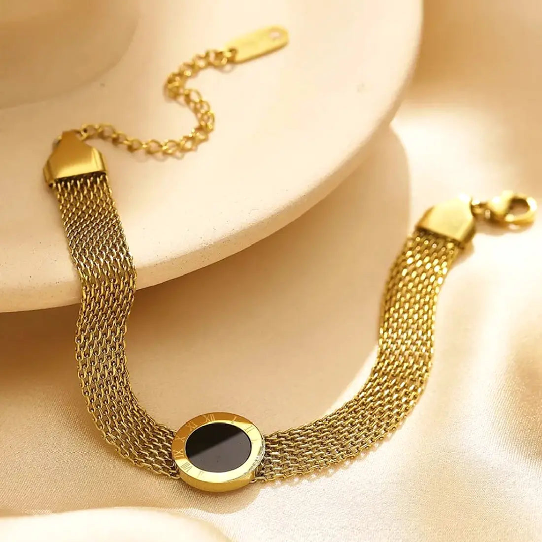 Stainless Steel Trendy Roman Numeral Mesh Chain Bracelet - Each