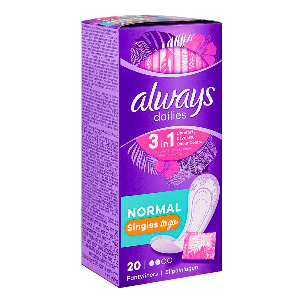 Always Dailies Singles Pantyliners, Normal - 20 Pcs