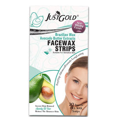 Justgold’s Face Wax Strips - Brazilian Wax Avocado Butter Extracts (20 Strips)