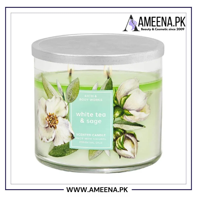 Bath & Body Works White Tea & Sage 3-Wick Candle 411g